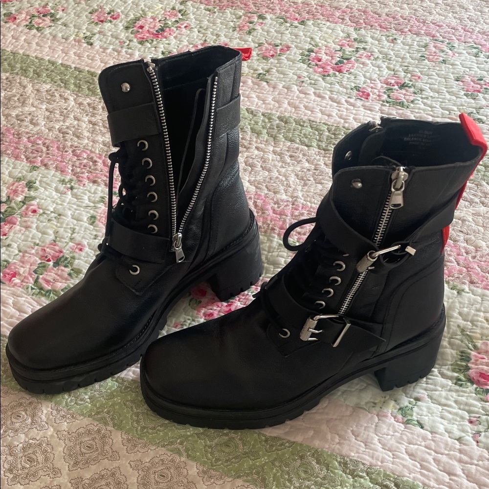 Charles David Black Moto Boots with Silver Accents